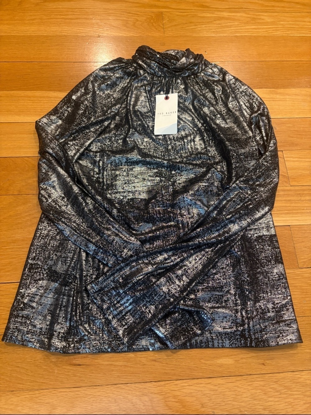 Ted Baker Silver Metallic Mock Neck Top